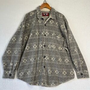 True Grit Vintage Thick Fleece Shirt Jacket Mens 4XL Grey Aztec Corduroy Trim